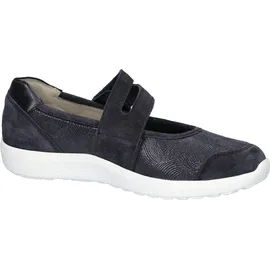 WALDLÄUFER Riemchenballerina WALDLÄUFER "K-IRA Soft", Damen, Gr. 7 (40,5), dunkelblau, Nubukleder, Textil, Veloursleder, unifarben, Schuhe Riemchenballerina, Schlupfschuh mit Klettriegel, Bequemschuh, K-Weite