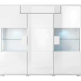 INOSIGN Highboard »Toledo,Breite 147,5cm,trendige Hochkommode mit 3Türen und Schublade«, Hochschrank mit Glas-Partien,stylische Hochglanzfronten weiß