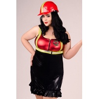Andalea Kostüm Wetlook Minikleid Feuerwehrfrau Feuerwehr Outfit, schwarz rot, Made in EU rot|schwarz