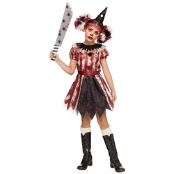 Fun World Kostüm Horror Harlekina Kostüm für Mädchen, Blutbesudeltes Horrorclown Kostüm für Halloween rot 152-164