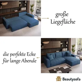 beautysofa Ecksofa Parys L-form Polsterecke mit Cord-Bezug mit Schlaffunktion und Bettkasten 290 cm Sofa l-förmig, Farbe: Marineblau, Poso 05 - Blau