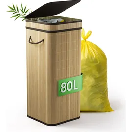 new habitat Gelber Sack Ständer aus Bambus I 80L Gelber Sack Behälter mit geruchsdichtem Deckel - Gelb