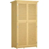 Gartenschrank Holz Geräteschuppen Gerätehaus Mit Asphaltdach Lamellentür Geräteschrank Schuppen Garten 4 Fächer Naturholz 87 X 46,5 X 160 Cm