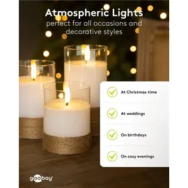 goobay LED Echtwachs-Kerzen 3er Set 10-15 x 7,5 cm weiß