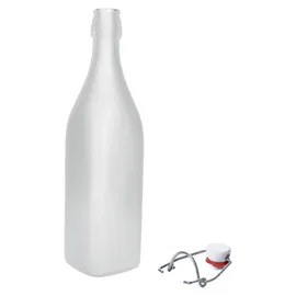 Mambocat 6er Set Vierkant-Bügelflaschen Swing 1L Frozen-Glas Essig Öl Milchglas Optik