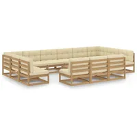 vidaXL 14-tlg. Garten-Lounge-Set mit Kissen Honigbraun Massivholz