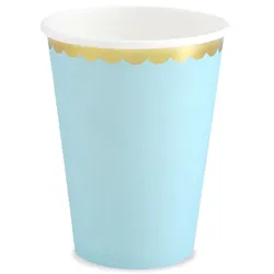 6 Becher hellblau mit Goldrand