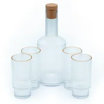 Intirilife Glaskaraffen Set mit Korken und 4 Gläsern Serviergefässe, Transparent
