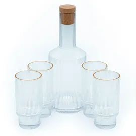 Intirilife Glaskaraffen Set mit Korken und 4 Gläsern Serviergefässe, Transparent