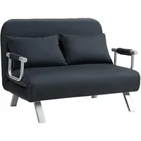Homcom Schlafsofa Schlafcouch mit Verstellbarer Rückenlehne, Wurfkissen, 2er-Sofa mit Schlaffunktion, Samtoptik, Armlehne, Couch für Wohnzimmer, Schlafzimmer, Schwarz