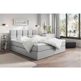 Livetastic Boxbett, Hellgrau, - H3, Höhe ca. 19 cm, 140x200 cm, Bettkasten, gepolstertes Kopfteil, Topper durchgehend, Schlafzimmer, Betten, Boxspringbetten