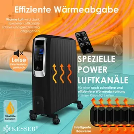 Kesser KESSER® Ölradiator mit WiFi App & Fernbedienung digitalem Display- elektrischer energiesparender Heizkörper mit 10 Rippen, Timer Zeitschaltuhr, 4 Heizstufen, Thermostat, Weiß