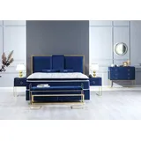 JVmoebel Schlafzimmer-Set Schlafzimmer Set Bett Blau Hocker Kommode Design Luxus 2x Nachttische, (5-tlg., Bett,Hocker,Kommode, 2x Nachttisch), Made in Europa blau