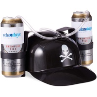 Relaxdays 4 x Trinkhelm Pirat, Helm mit Schlauch, für 2 Dosen Bier, Karneval Spaß Partyartikel, Totenkopf Bierhelm, schwarz