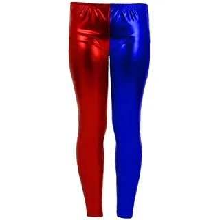 Unbranded Mädchen Metall Wet-Look Hot Pants Jacke Leggings Folie Shorts glänzend Halloween Party Rot und Blau Disco Shorts (Alter 7-8, Rote & Blaue Leggings) - 7-8 Jahre