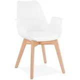 KADIMA DESIGN Esszimmerstuhl Skandinavischer Stuhl, Armlehnen, Kunstleder, Eiche, Gepolstert, Retro, Ergonomische Sitzform, hoher Sitzkomfort, für Homeoffice & Konferenz beige|weiß