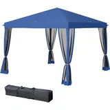 Outsunny Tonnelle Pop-Up Barnum Faltbarer Kolonialstil 3 x 3 m 4 Moskitonetze + Tragetasche blau   Aosom