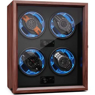 Klarstein Uhrenbeweger für Automatikuhren, Automatik-Uhrenbeweger für 4 Uhren mit Acryl-Tür, Automatischer Blaue LEDs, Watch Winder mit 4 TPD Einstellungen