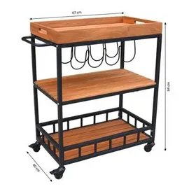Dehner Servierwagen 84 x 67 x 40 cm Schwarz/Braun