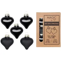 INGE-GLAS Christbaumschmuck Herzen Glas 4cm x 8 Stück in Kartonbox Weihnachtskugeln Set (Ebony Black)
