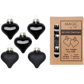 INGE-GLAS Christbaumschmuck Herzen Glas 4cm x 8 Stück in Kartonbox Weihnachtskugeln Set (Ebony Black)