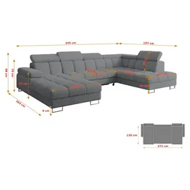 altdecor Ecksofa COMA U Cord 3-Sitzer Dunkelgrau