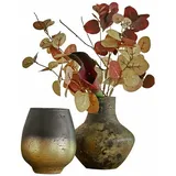 Loberon Vase 2er Set Ricky, mundgeblasen, rustikales Finish, Zwei unterschiedliche Formen, Dekoration, Wohnaccessoires, Glas, schwarz/grün/Gold