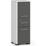 Akord | Stehender Badezimmerschrank Fin Weiß 30 cm, 2 Türen Schublade, 3 Ebenen Front Graphitgrau B30 x H85 x T30 Cm