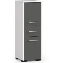 Akord | Stehender Badezimmerschrank Fin Weiß 30 cm, 2 Türen Schublade, 3 Ebenen Front Graphitgrau B30 x H85 x T30 Cm