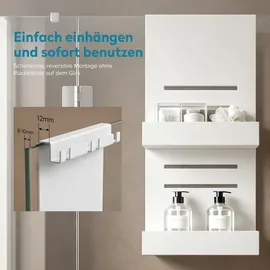 doporro Duschregal ohne Bohren, 2-stöckige Duschablage zum Hängen für Glasduschtüren und Duschwände, höhenverstellbar mit 3 Haken, Shampoo Halterung für Dusche, Duschkorb Weiß Oryne-01