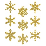 Avery Zweckform Weihn.Fensterbild A4 Schneeflocken gold (Made in Germany, selbstklebende Fenstersticker, Weihnachtsdeko Fenster, Fensterfolie ablösbar) 1 Bogen/9 Fensteraufkleber, 52950