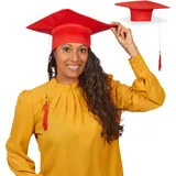 Relaxdays Doktorhut 2er Set, Absolventenhut mit Quaste, für Abitur, Bachelor- & Masterabschluss, Abschlusshut, rot