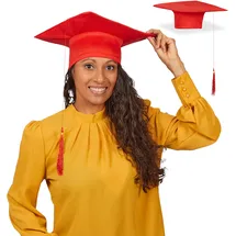 Relaxdays Doktorhut 2er Set, Absolventenhut mit Quaste, für Abitur, Bachelor- & Masterabschluss, Abschlusshut, rot