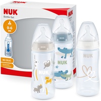 NUK First Choice+ 3er-Flaschen-Set mit Temperature Control Anzeige | 300 ml blau/weiß/beige