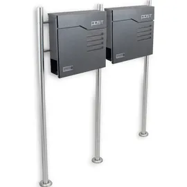 BITUXX Design Doppelstandbriefkasten mit Sichtfenster und Post Einwurf Graphit MS-16785 - Grau/Silber