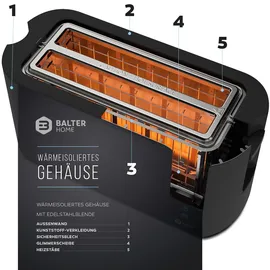 Balter Home Balter Toaster TS-04-LCD Schwarz Langschlitz