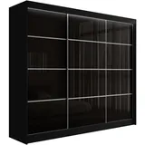 altdecor Kleiderschrank mit Lacobel-Schiebetüren, kugelgelagerte Führungsschienen und Aluminium- Leisten, LED-Beleuchtung (weiß + 16 Farben) und... - Schwarz Holzwerkstoff, 250x215x61 cm Schlafzimmer, Kleiderschränke