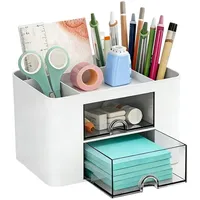 Binnan Multifunktionaler Stiftehalter Schreibtisch,Tisch Organisator Büro,Große Kapazität Transparente Schublade Aufnahmebox mit 2 Schubladen Geeignet für das Büro zu Hause und in der Schule