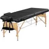 Yaheetech Mobile Massagelige 2 Zonen Massagetisch mit Holzfüßen und Tragetasche Höhenverstellbare Massagebank Klappbare Kosmetikliege 70 cm Breit, Schwarz (Retoure - Sehr Gut | 1 Jahr Garantie)