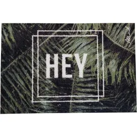 Mad About Mats Fußmatte Josh, Türvorleger, Sauberlaufmatte, Outdoor und Indoor, Pflanzen, Palmen, Monstera, Mit Spruch Hey, Grün, rutschfest, waschbar, 50 x 75 cm
