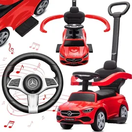 SUN BABY Mercedes C-Class Rutschauto mit Schiebestange und Music ab 1 Jahr, Kinderauto, Babyauto Pusher Rot