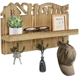 Schlüsselhalter für die Wand, Schlüsselhaken aus Holz mit 9 Schlüsselhaken, Schlüsselregal mit Ablagefläche für Post, Telefon, kleine Dekoration, ideal für Eingang, Büro und Flur