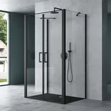 Mai&Mai Ravenna66 U-Form Duschabtrennung 90 x 90 cm mit Duschwanne Schwarz Klarglas