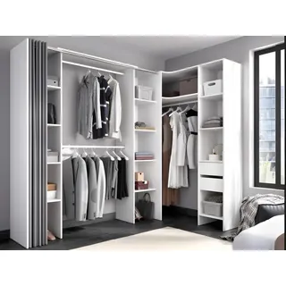 vente-unique Eckkleiderschrank Kleiderschranksystem - B. 164/234 cm - Weiß & Grau - DORIAN