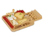 Relaxdays Käsebrett mit Käsemesser Set, HBT: 4 x 33 x 33 cm, Bambus Käseplatte mit Schublade, 4-tlg. Käsebesteck, Natur