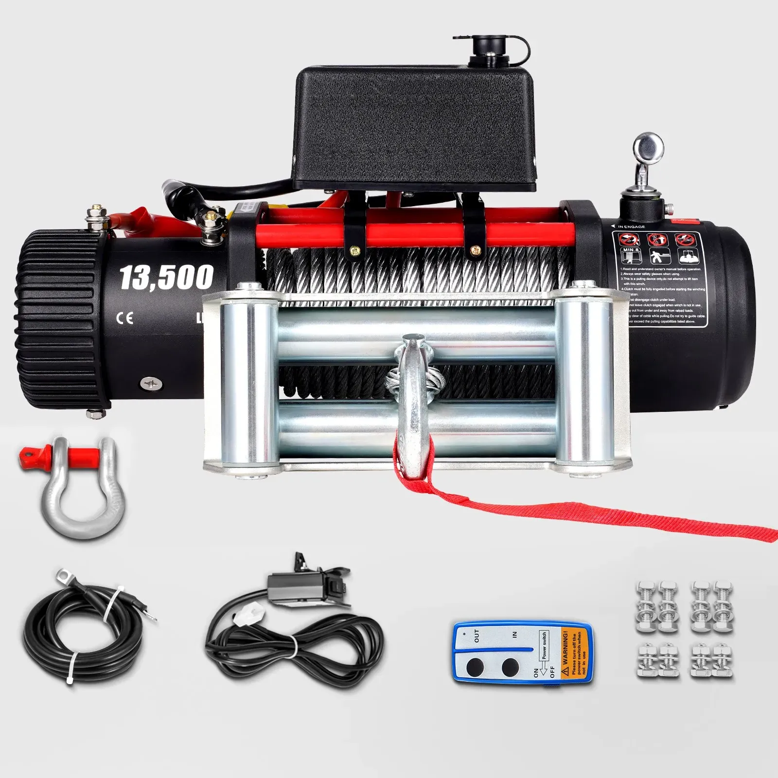 VEVOR 37,33 kg Elektrische Seilwinde 12V Motorwinde 3-stufiger Elektrischer Winde Elektrische Motorwinde elektrische Seilwinde Nennzugkraft 13500LBS