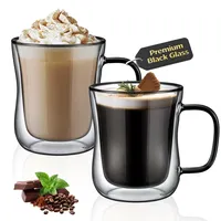ecooe Einzigartige Schwarz Gläser 350ml Doppelwandige Kaffeegläser Latte Macchiato Gläser 2er Set, Doppelwandig Kaffeeglas Teegläser mit Henkel für Cappuccino,Geschenk für Männer Frauen