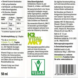 MADENA Vitamin D3 und K2 Tropfen 50 ml