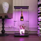 BRILVERDE Glasvitrine Stehend, Stehvitrine mit LED, 2-Etagen Sammlervitrine mit Türen & Schloss - für Sammler, Bücher, Wein, Büro, Wohnzimmer (Schwarz, 86 x 40 x 36 cm)