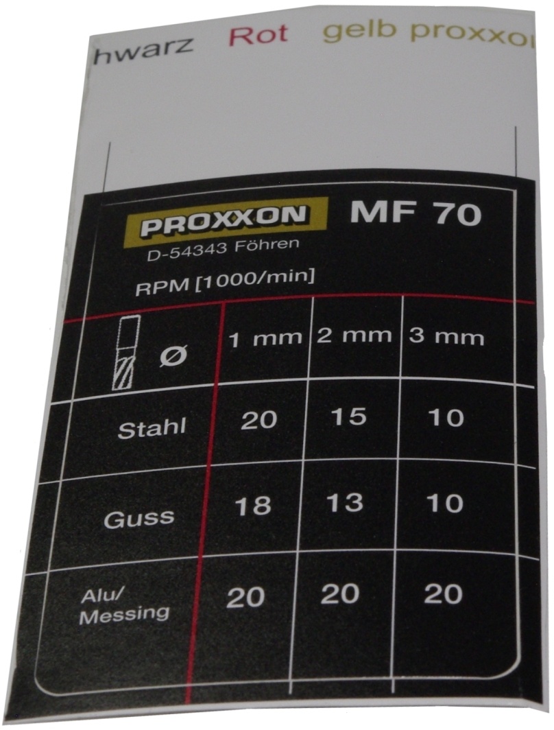 PROXXON 27110-64 Tabelle für Micro-Fräse MF 70